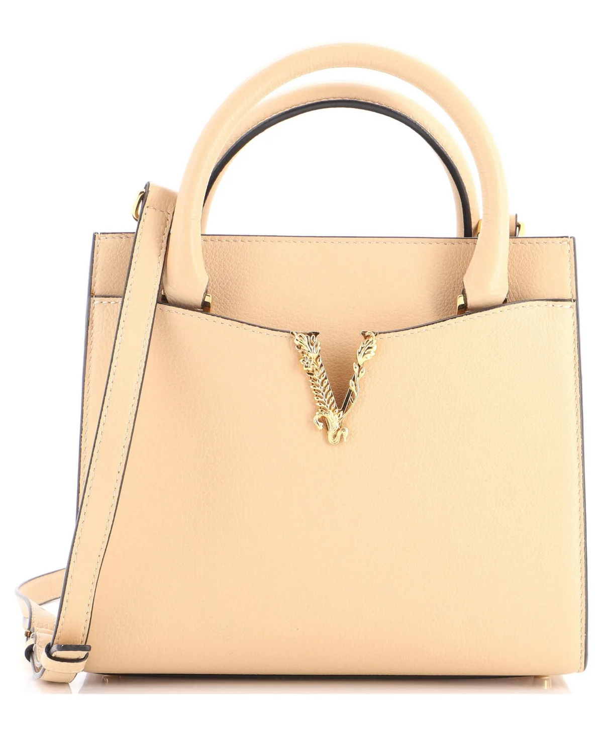 Pre-Owned Medium Virtus Front Pocket Tote Leather by Versace