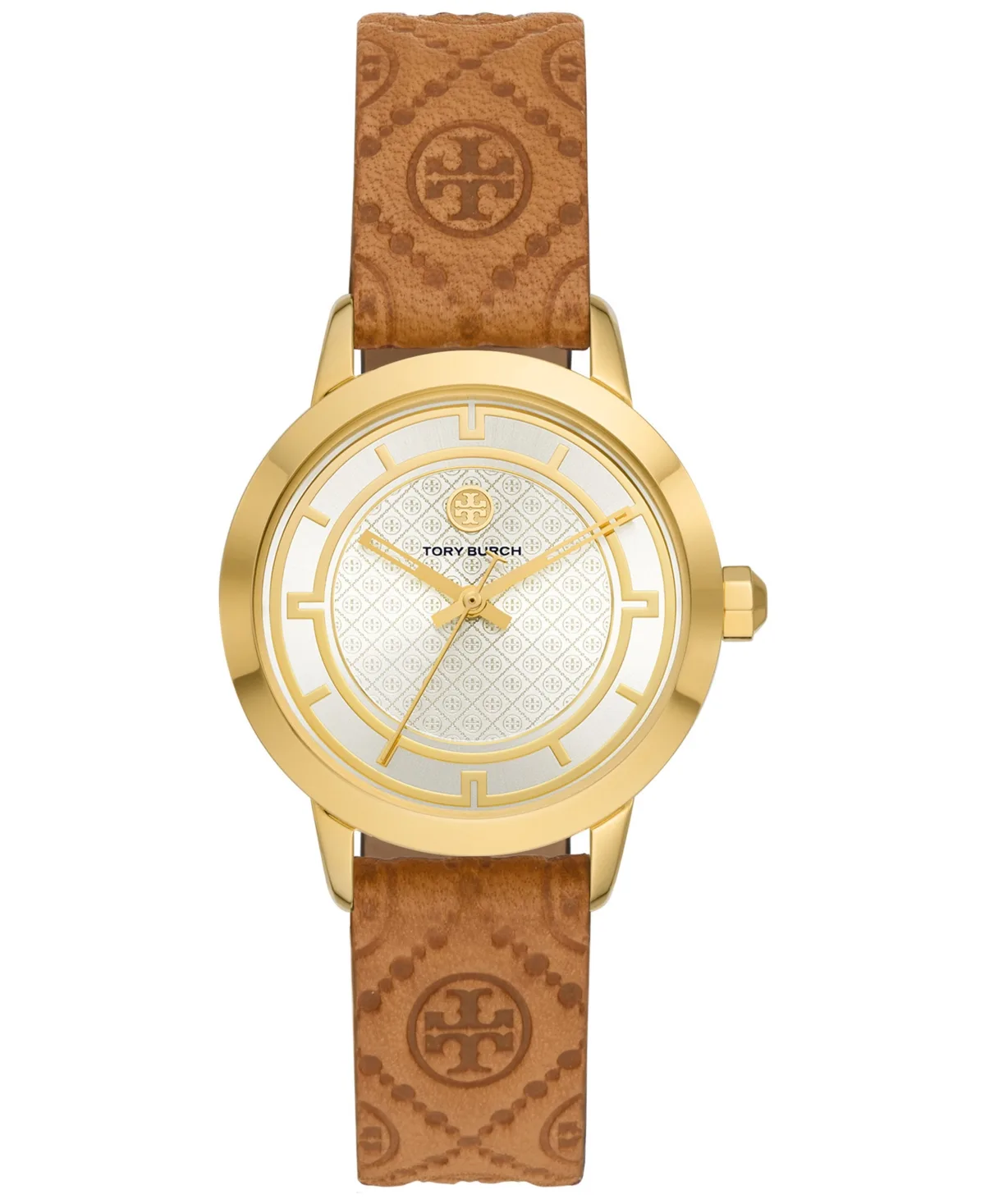 The Tory Monogram Embossed Leather Strap Watch 34mm by Tory Burch