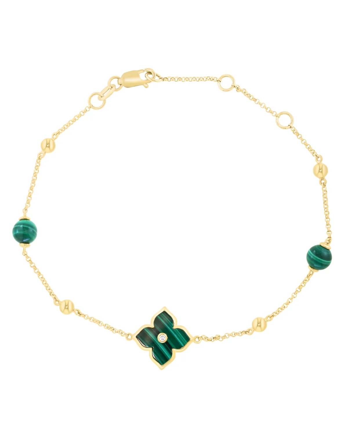 Diamond Accent and Malachite Bracelet in 14K Yellow Gold