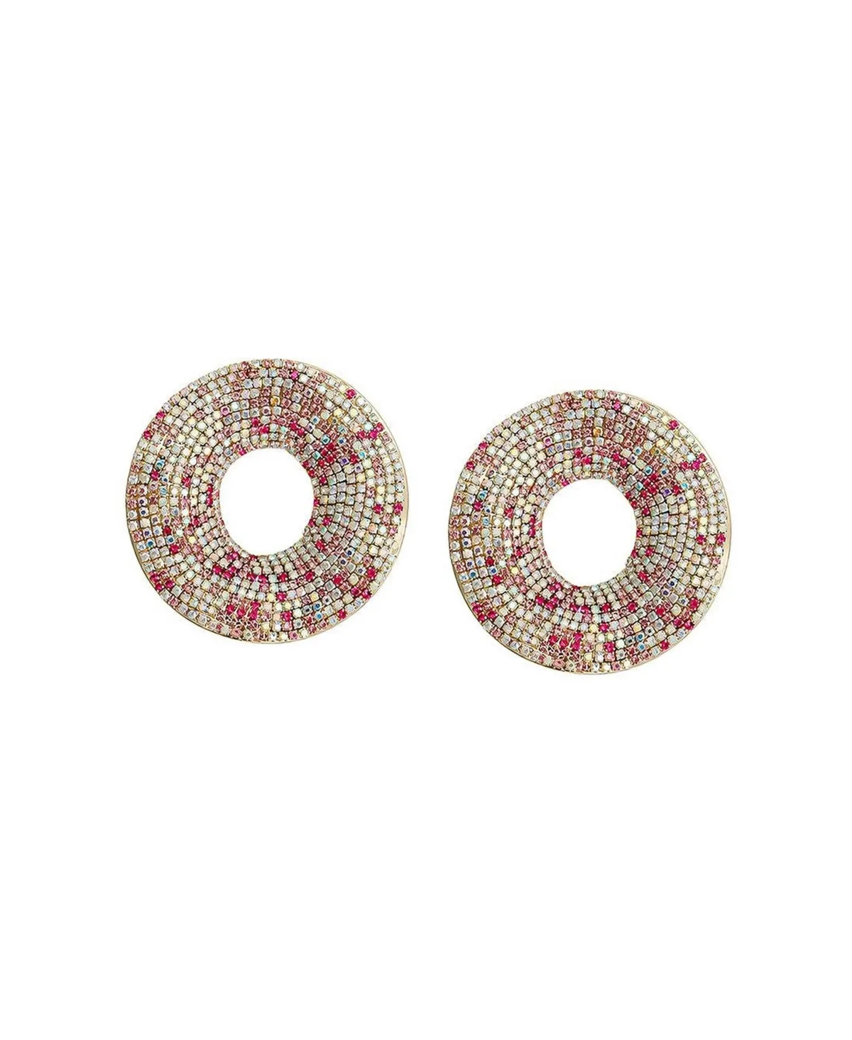 Crystal Pink-Tone Confetti Pave Circle Statement Earrings by Sohi