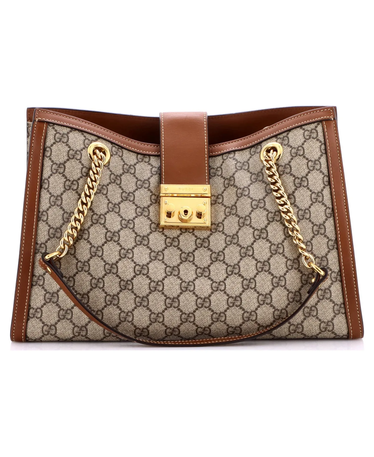 Pre-Owned Gucci Medium Padlock Chain Tote Gg Coated Canvas with Leather by Gucci
