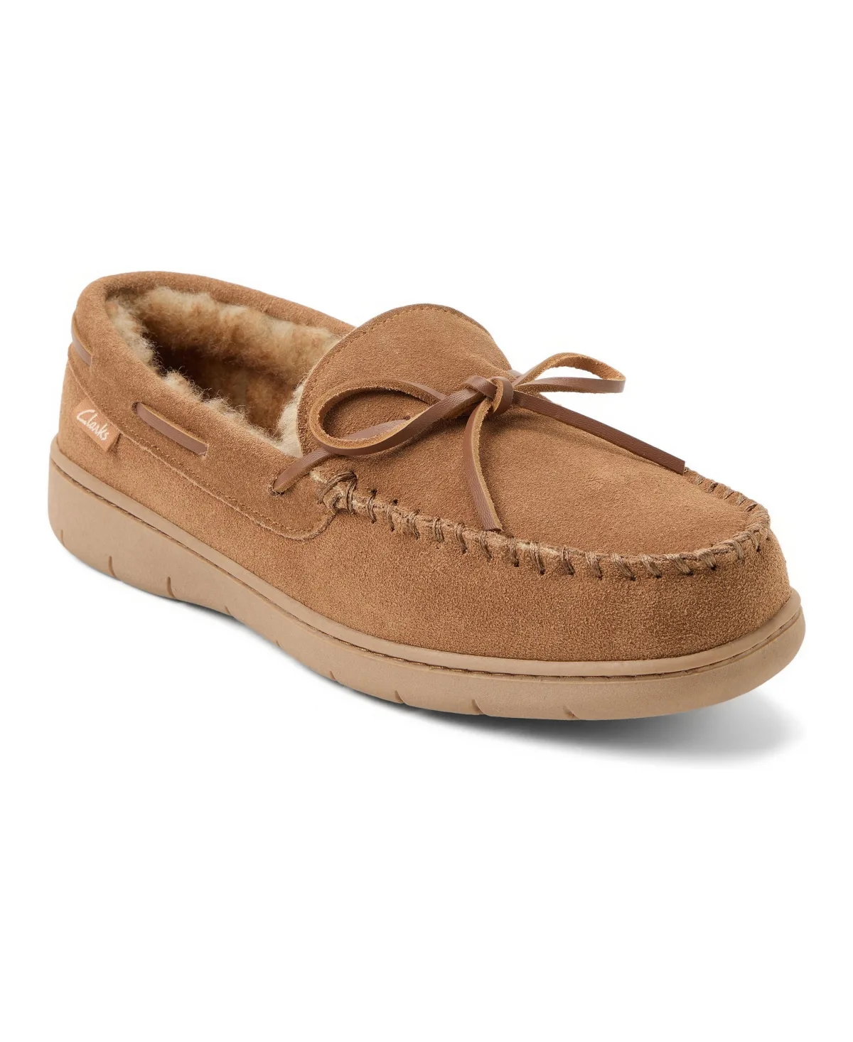 Genuine Cow Suede Moccasin with Leather Lacing and Tipped Faux Fur Slippers