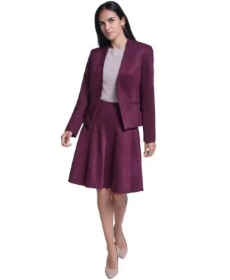 Collarless Open Front Long Sleeve Blazer a Line High Waisted Knee Length Skirt by Calvin Klein