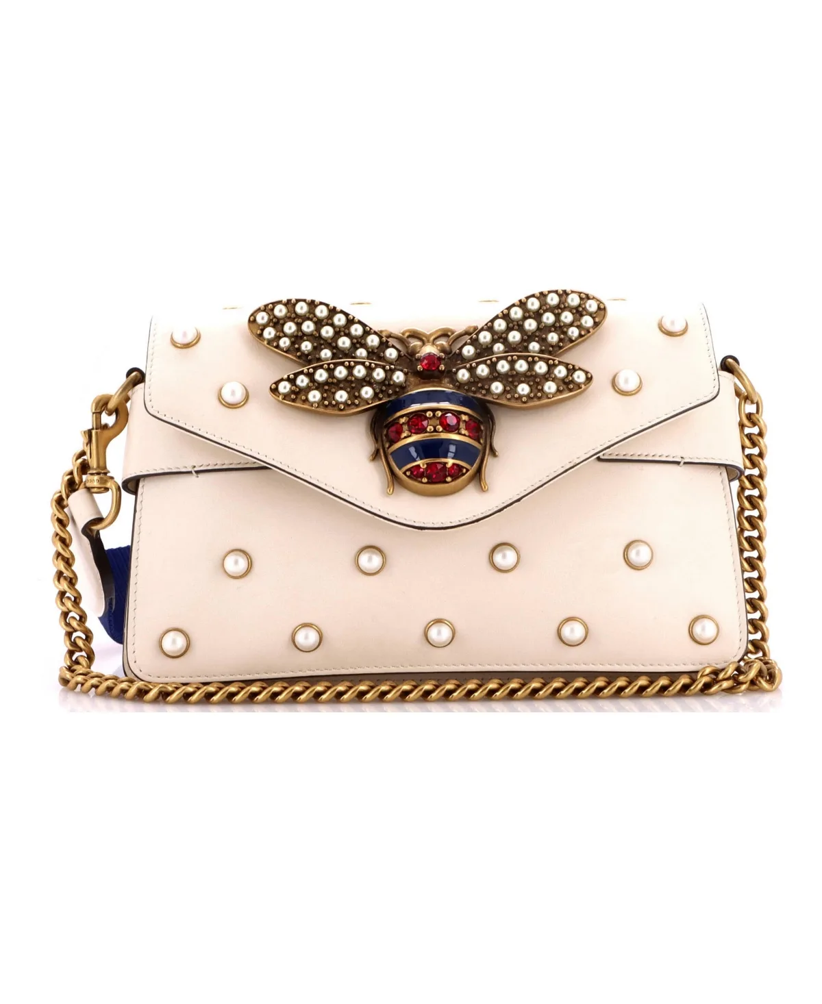 Pre-Owned Gucci Mini Broadway Pearly Bee Shoulder Bag Embellished Leather by Gucci