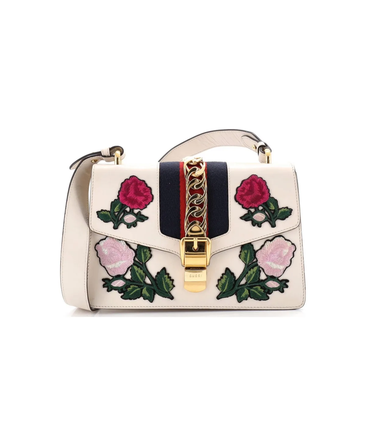 Pre-Owned Gucci Small Sylvie Shoulder Bag Embroidered Leather by Gucci