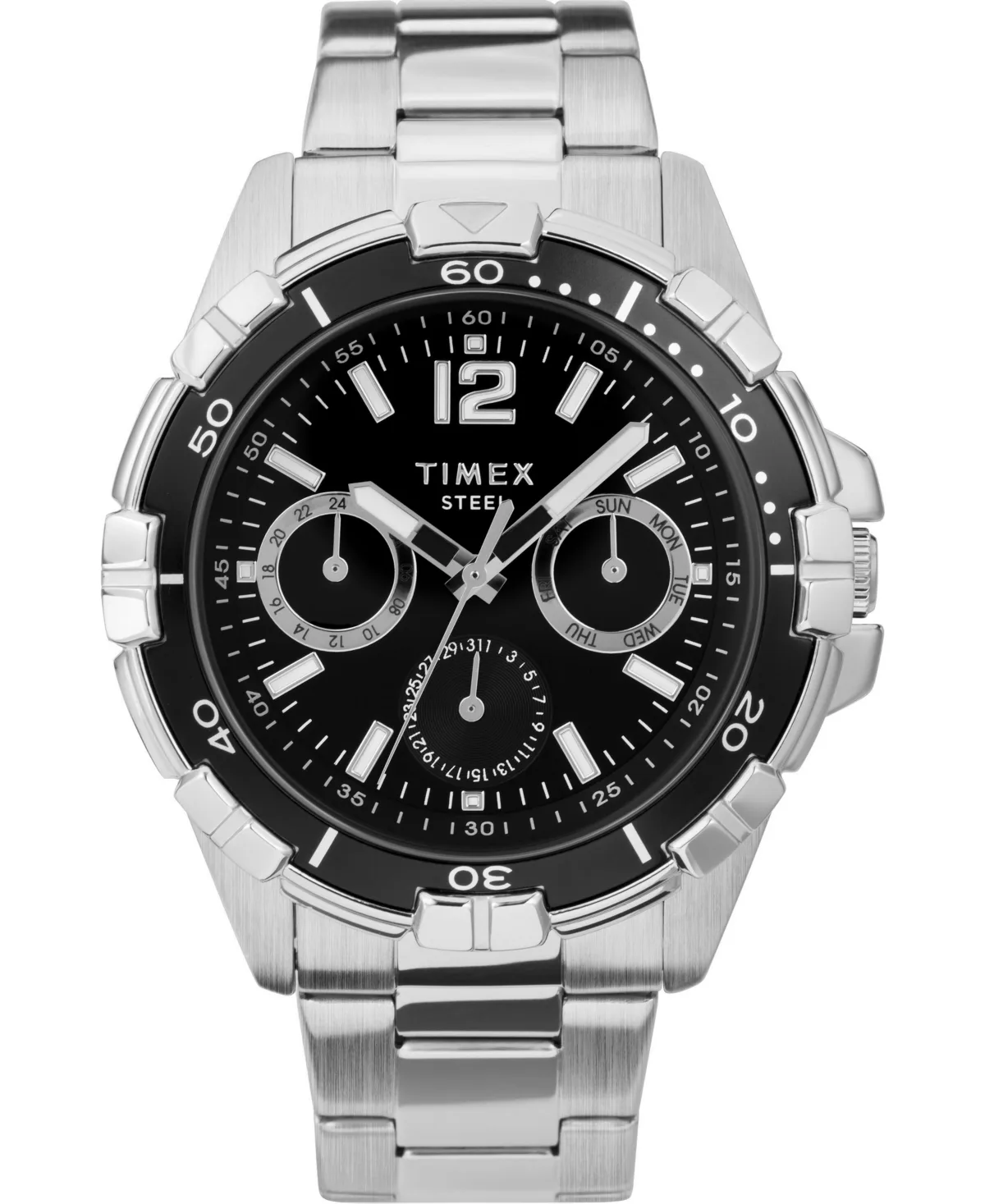 Quartz Day-Date Analog Silver-Tone Stainless Steel Watch 45mm