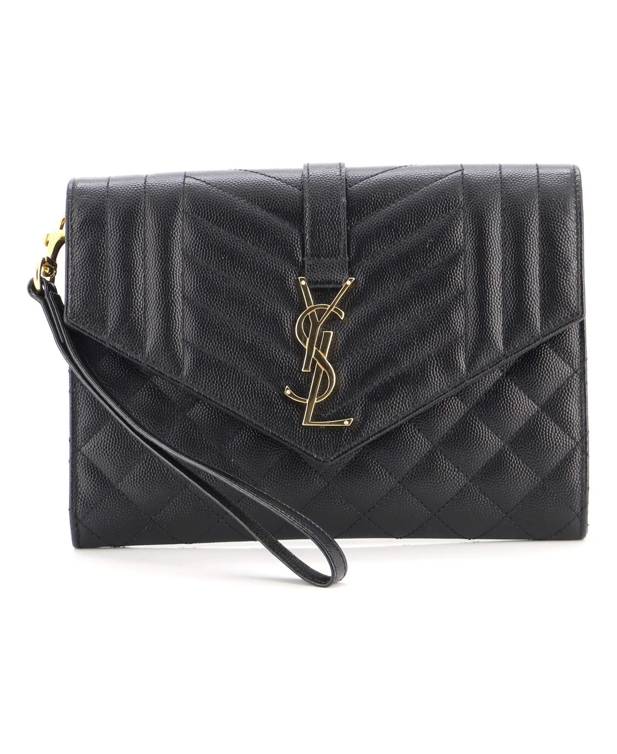 Pre-Owned Saint Laurent Classic Monogram Envelope Wristlet Clutch Mixed Matelasse Leather by Saint Laurent