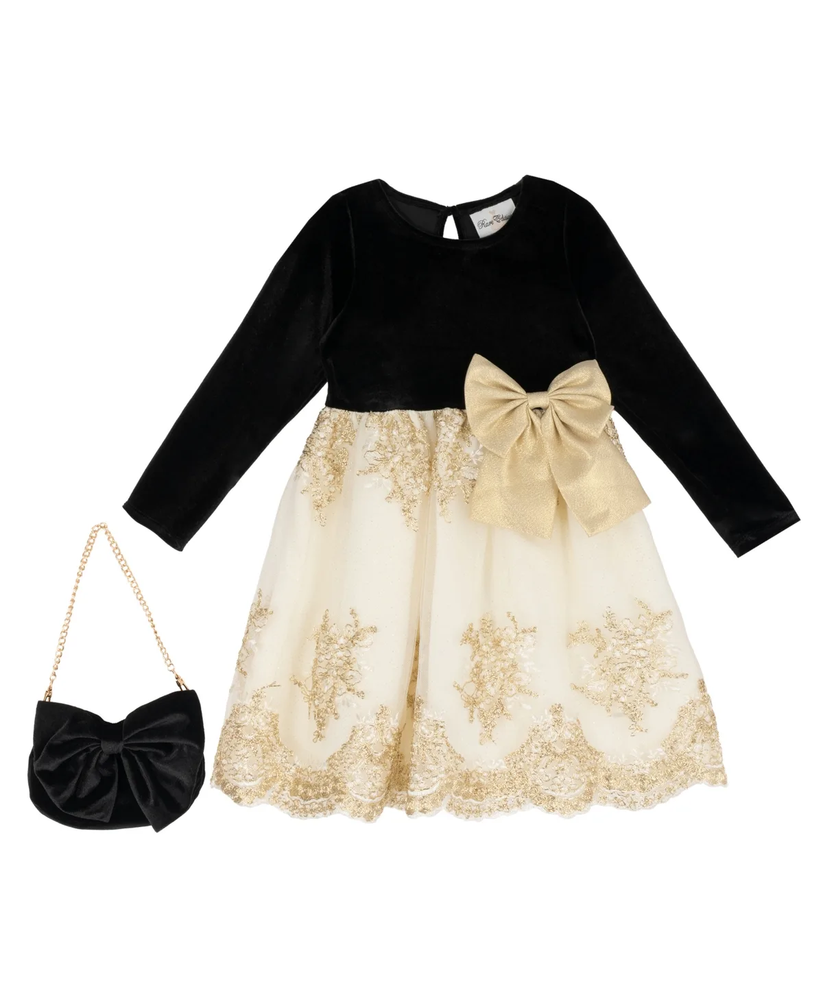 Velvet Long-Sleeve Fit & Flare Dress by Rare Editions