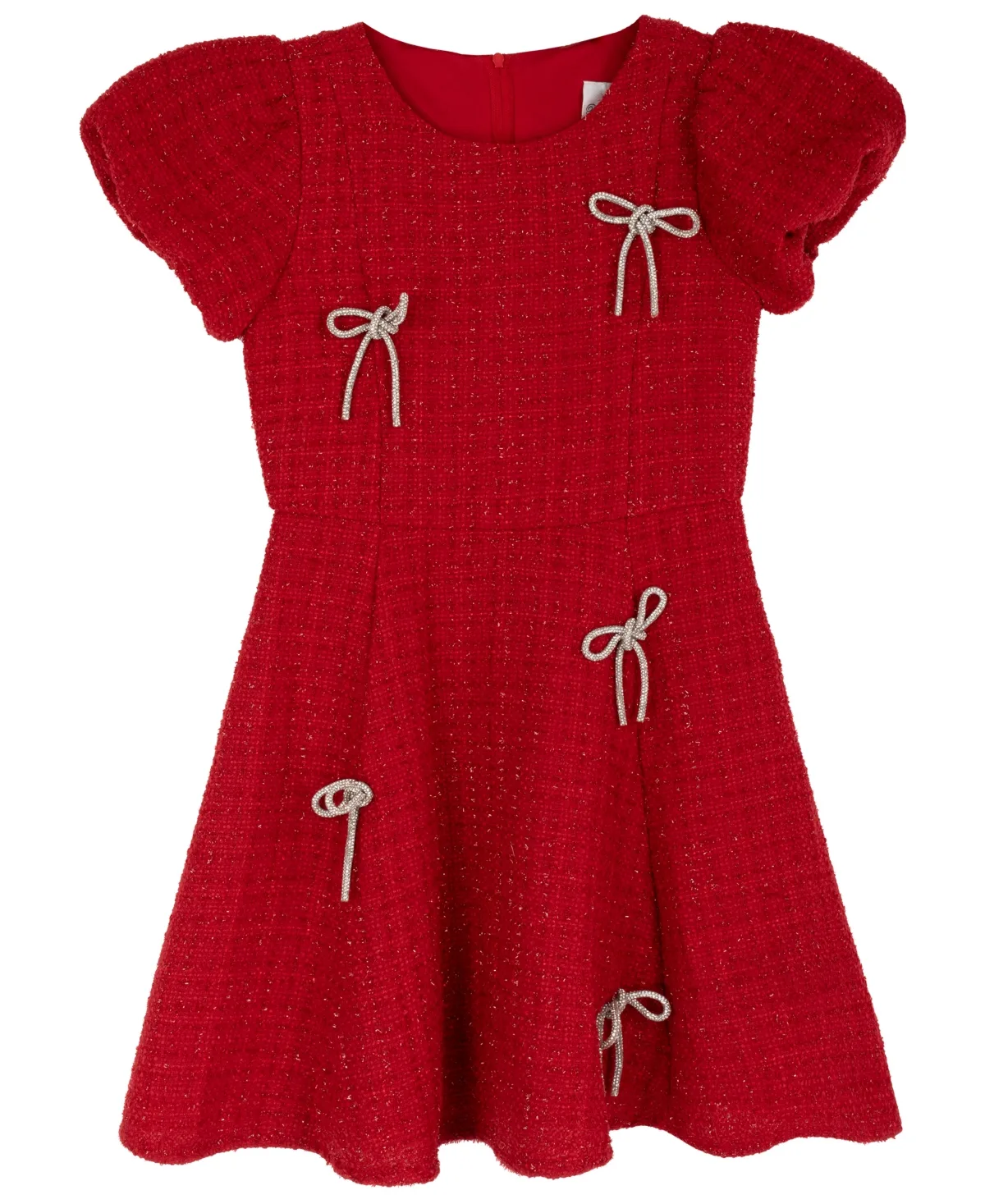 Metallic Boucle Puff-Sleeve Fit-and-Flare Dress by Rare Editions