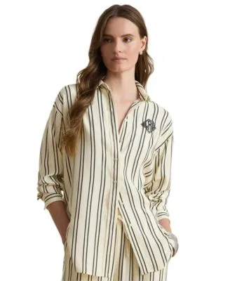 Striped Button Up Point Collar Blouse by Ralph Lauren