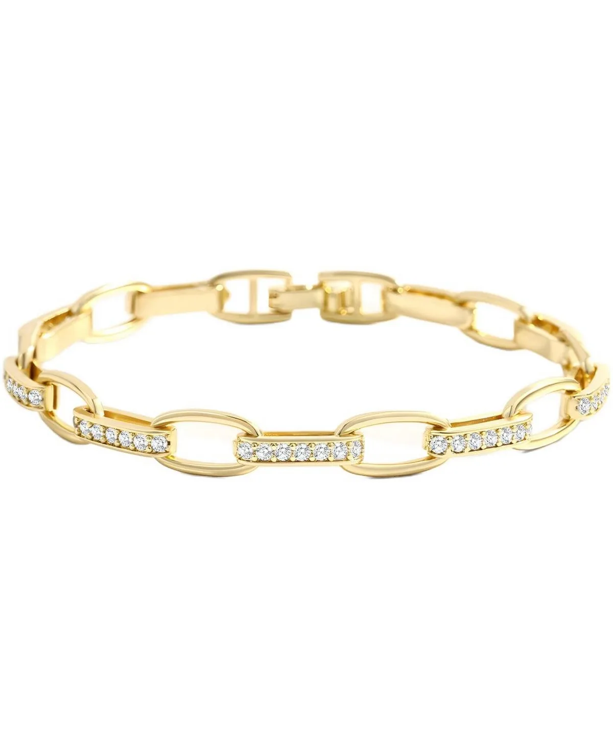 Cubic Zirconia Gold-Tone Interlinked Paperclip Bracelet