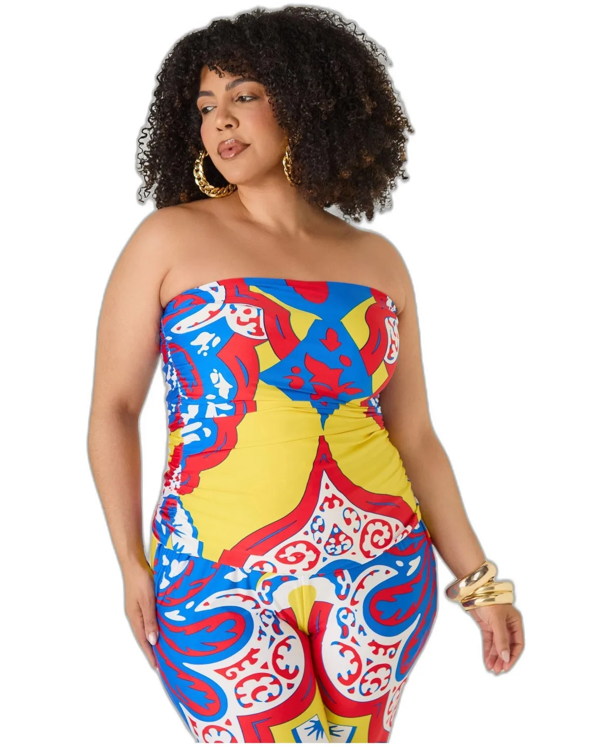 Printed Ruched Strapless Tube Top by Ashley Stewart