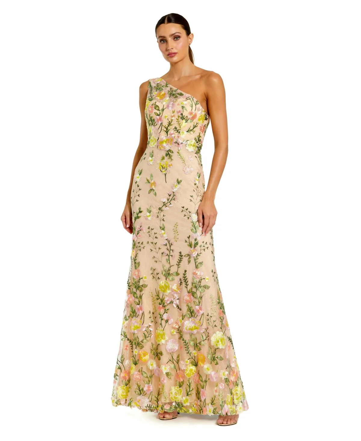 One Shoulder Lace Embroidered Gown