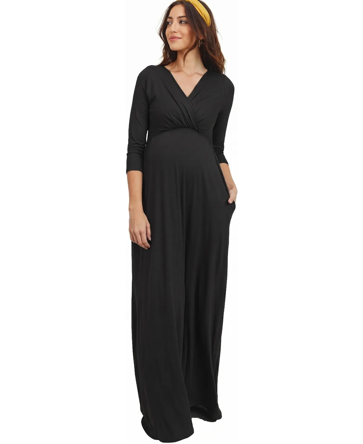 3/4 Sleeve Surplice Nursing Maxi Dress