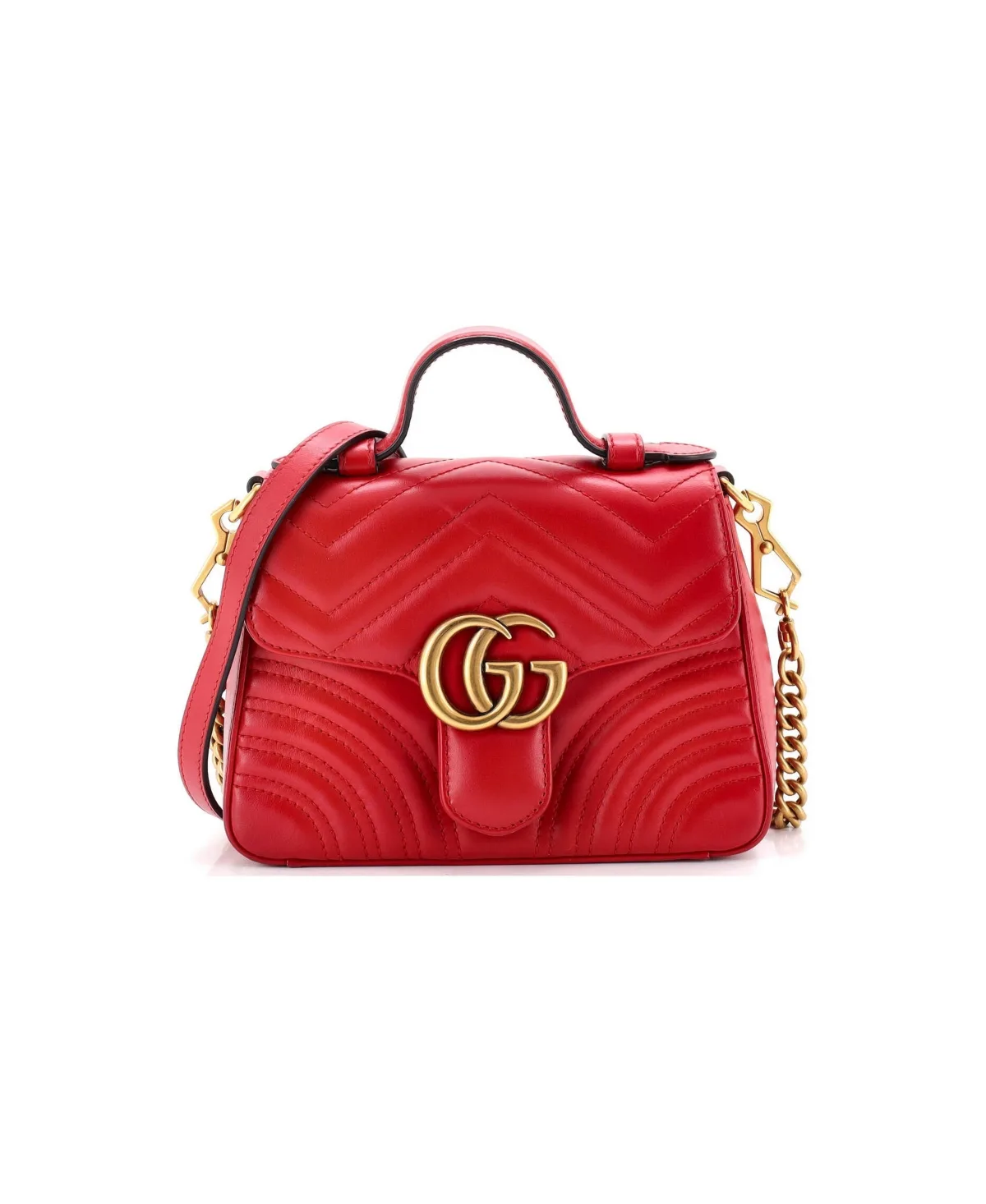 Pre-Owned Mini GG Marmont Top Handle Flap Bag Matelasse Leather by Gucci