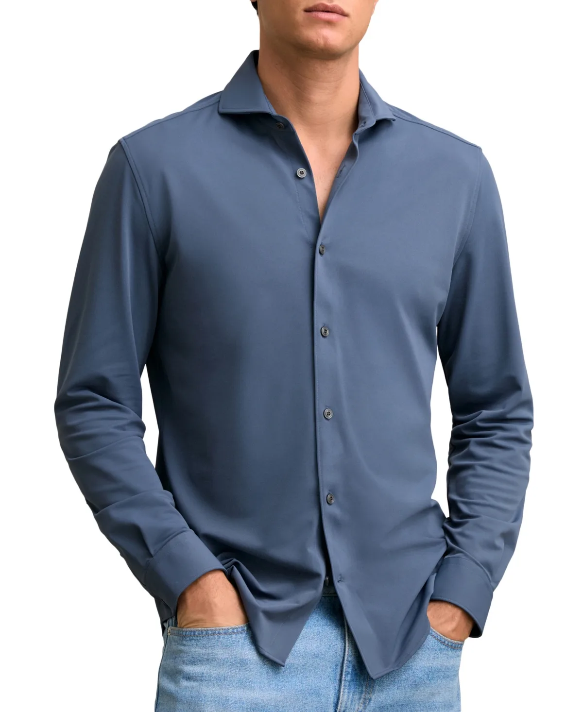 Charge Stretch-Jersey Cutaway-Collar Long-Sleeve Shirt by Reiss