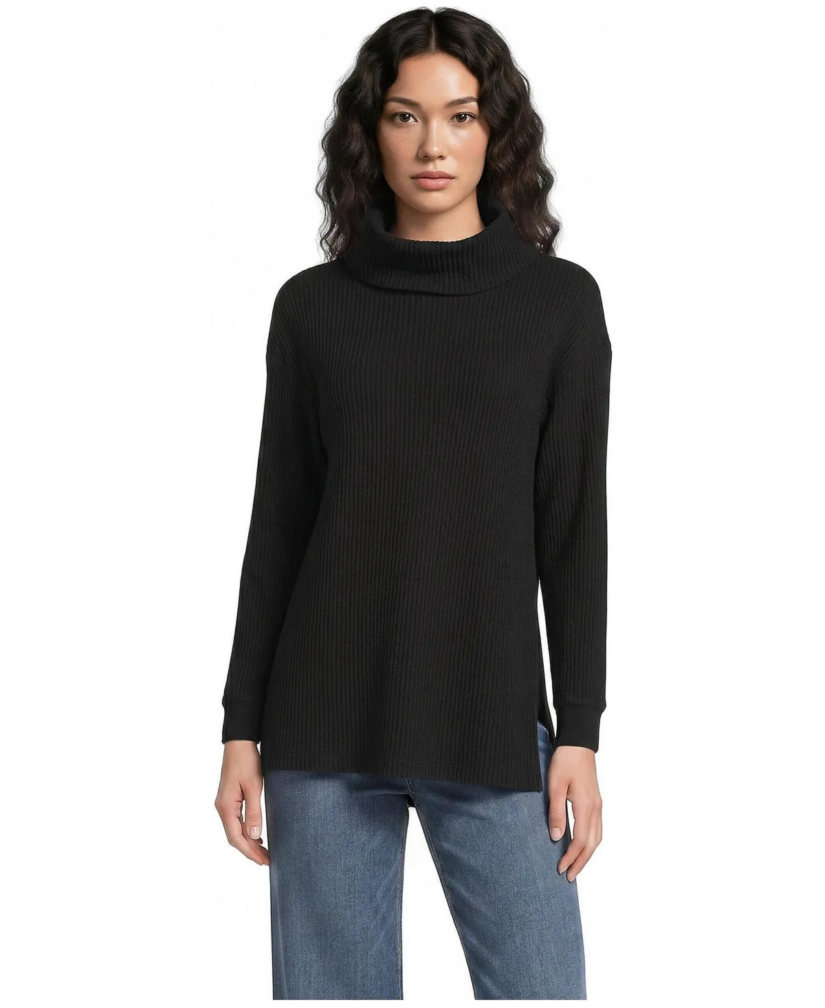 Long Sleeve Waffle Cowl Neck Tunic by Lands' End