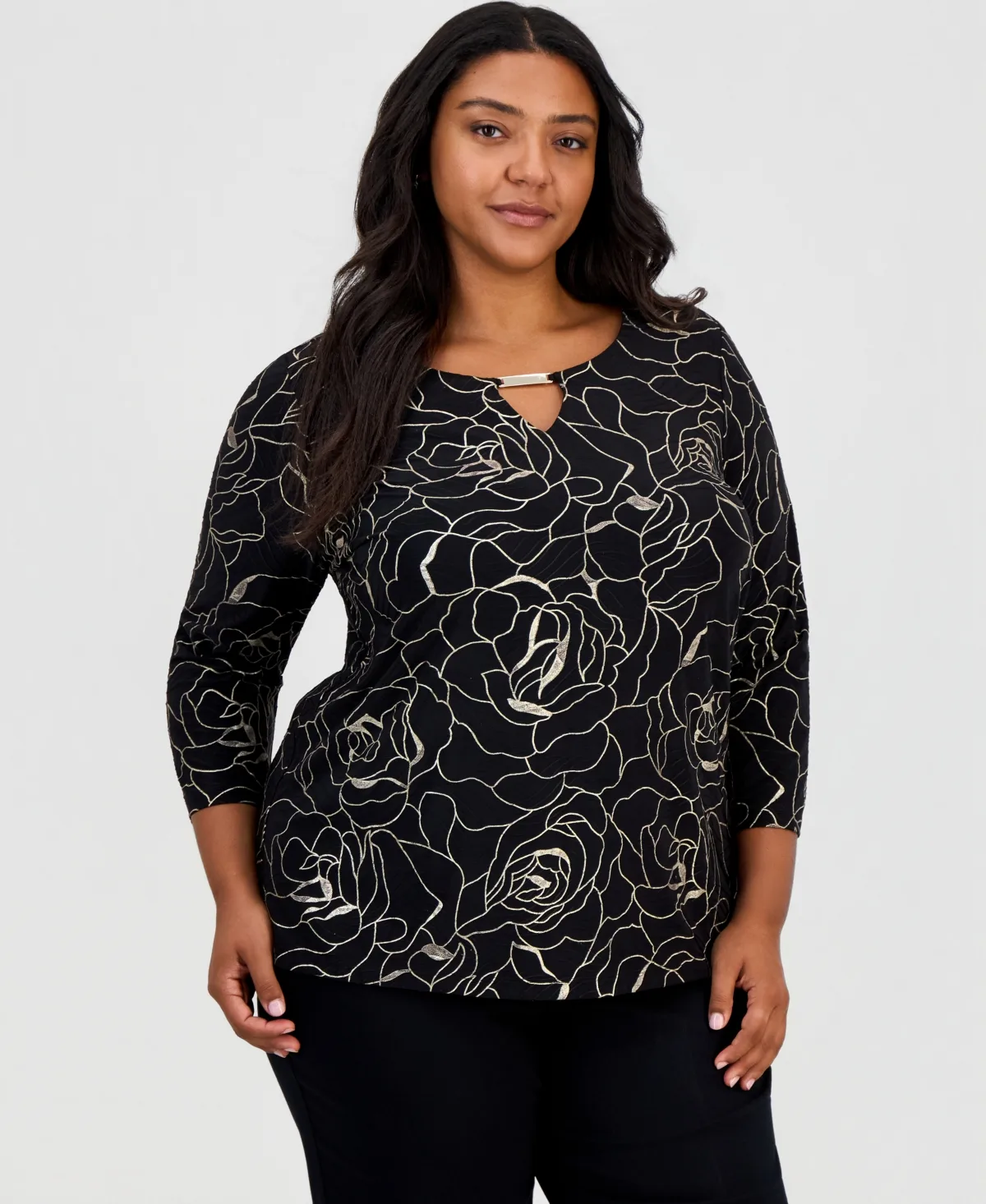 3/4-Sleeve Keyhole Shine Party Top by JM Collection