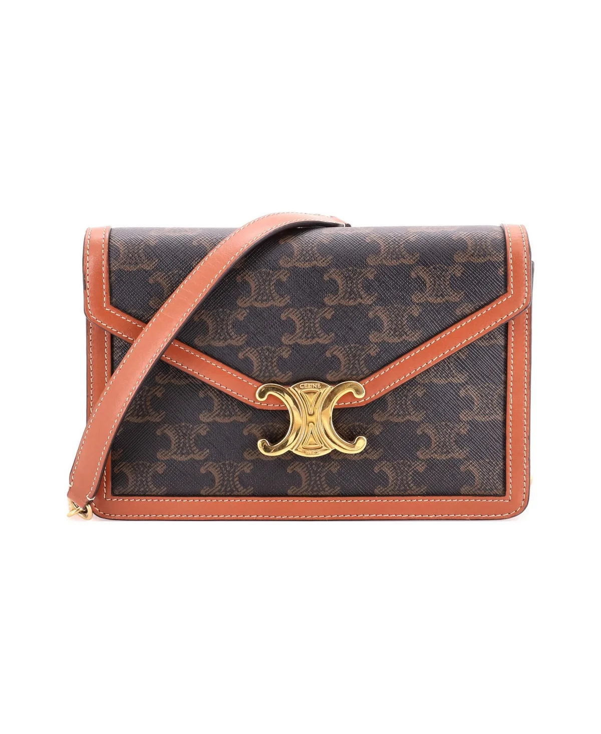 Pre-Owned Celine Enveloppe Wallet on Strap Triomphe Coated Canvas by Celine