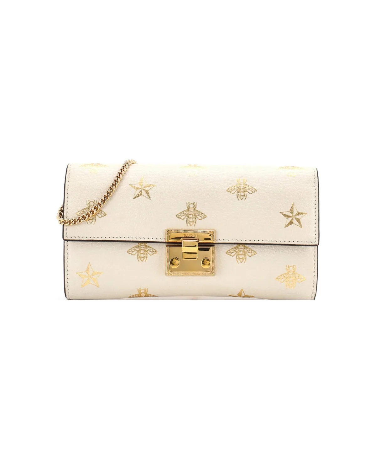 Pre-Owned Long Padlock Continental Chain Wallet Printed Leather by Gucci