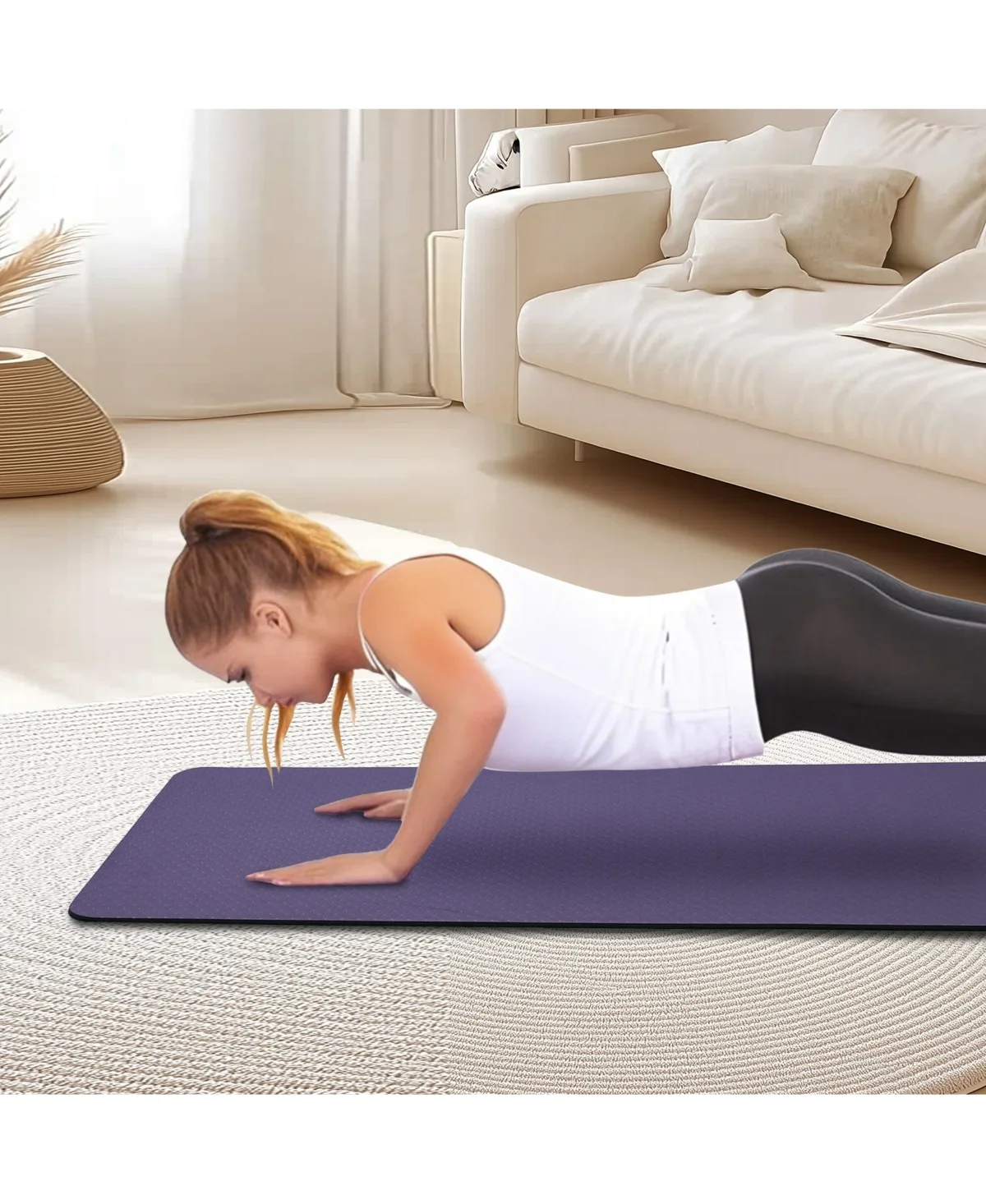 Tpe Yoga Mat 72x24x0.24, Dual Sided Non Slip Texture, Lightweight Roll Up Exercise Mat for Yoga, Pilates and Home Workouts by Zeny