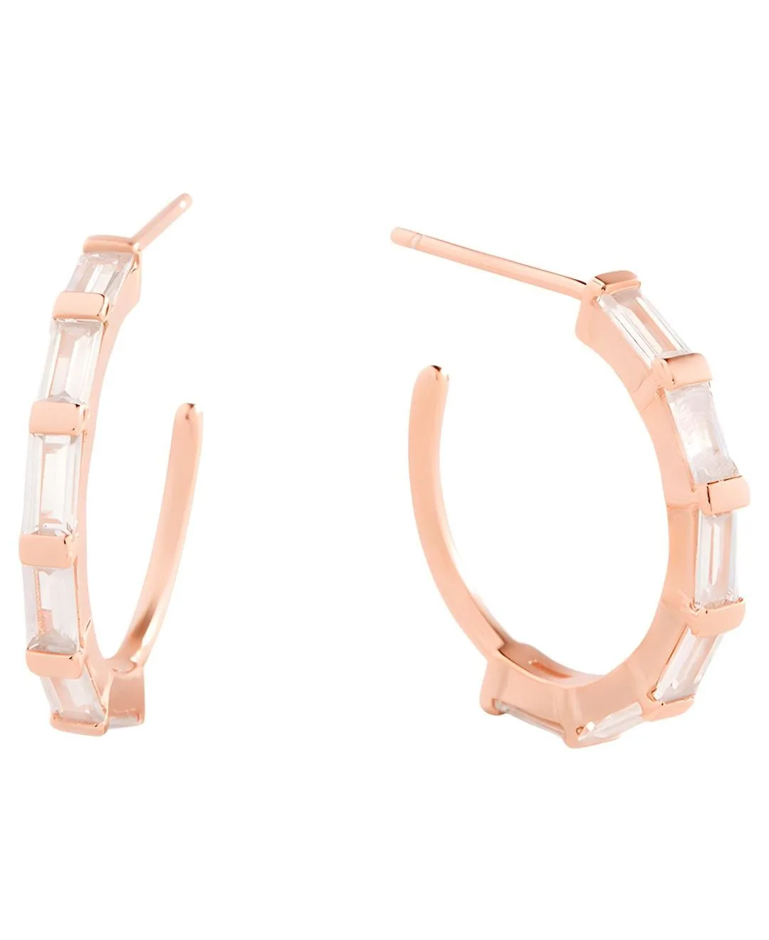 Sterling Silver Cubic Zirconia Baguette Hoop Earrings by Mint & Lily