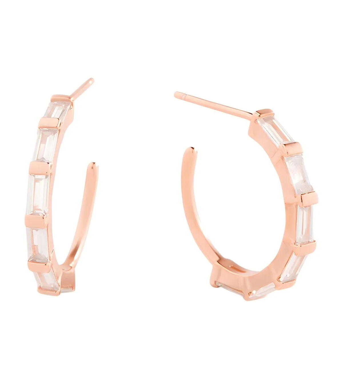 Sterling Silver Cubic Zirconia Baguette Hoop Earrings