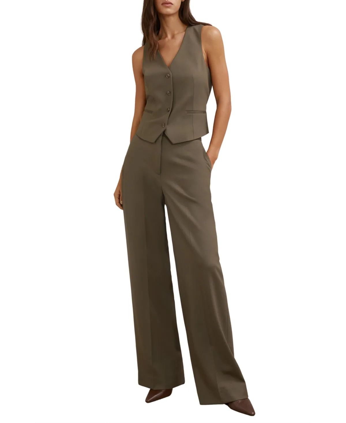 Wool-Blend Wide-Leg Suit Pants by Reiss
