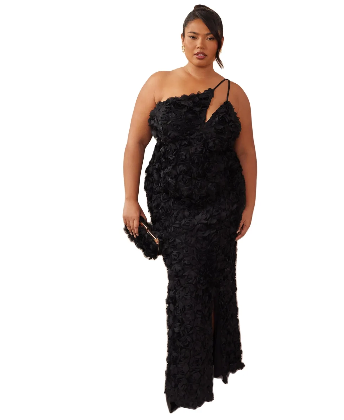 One Shoulder Cut Out Flower Maxi Dress by Quiz
