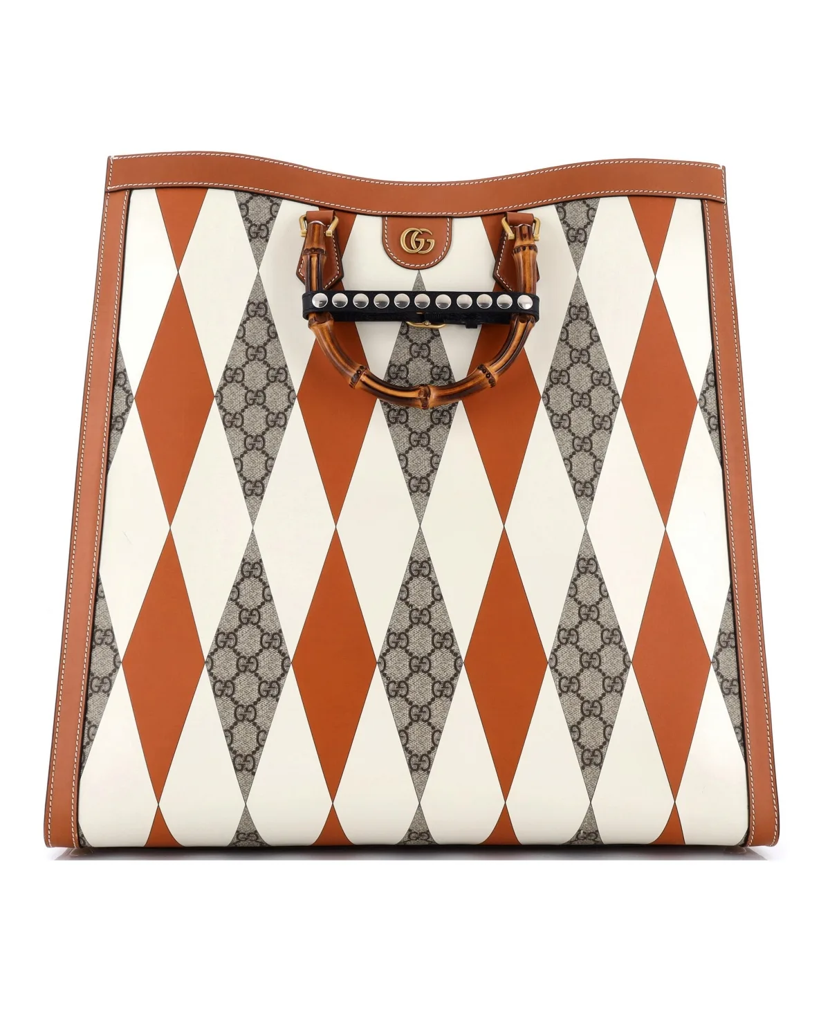 Pre-Owned Large Diana Nm Bamboo Handle Tote Rhombus Gg Coated Canvas with Leather by Gucci
