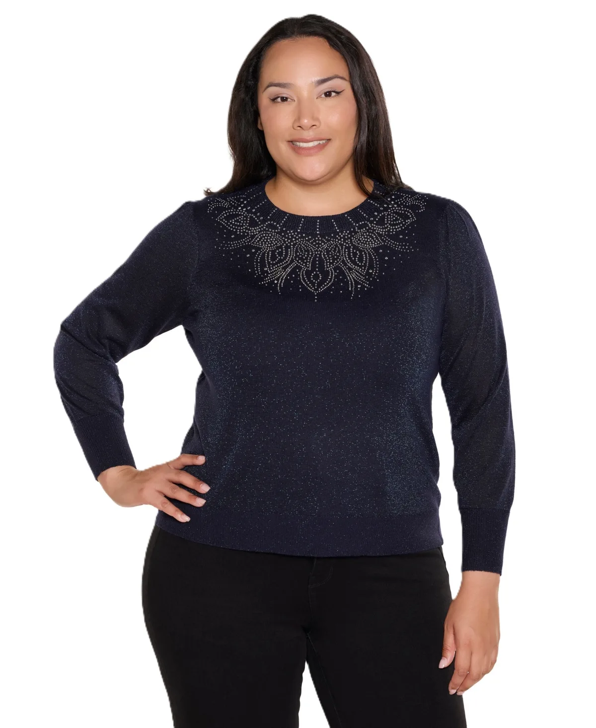 Embellished Long-Sleeve Lightweight Sweater