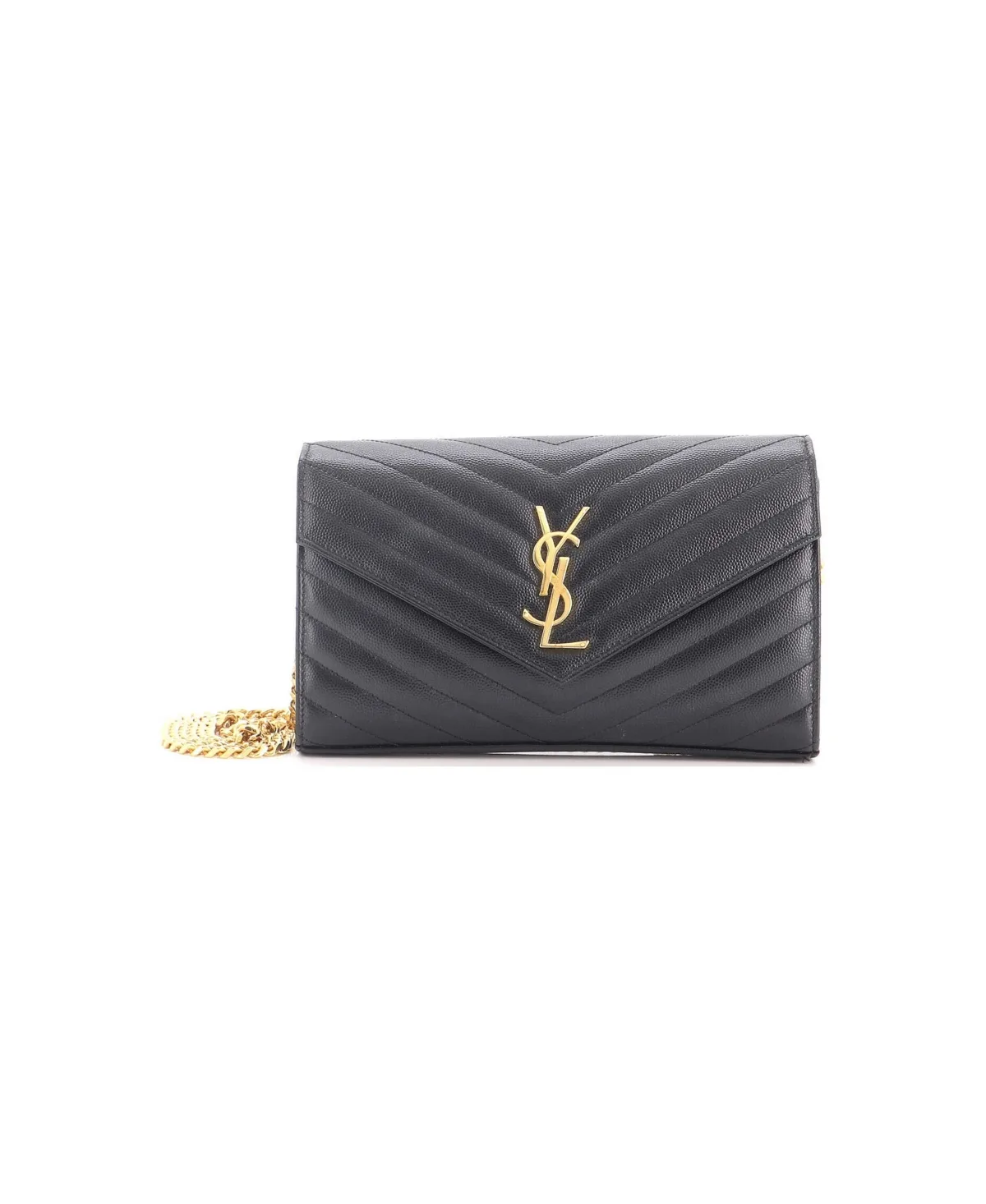 Pre-Owned Saint Laurent Medium Classic Monogram Wallet on Chain Matelasse Chevron Leather