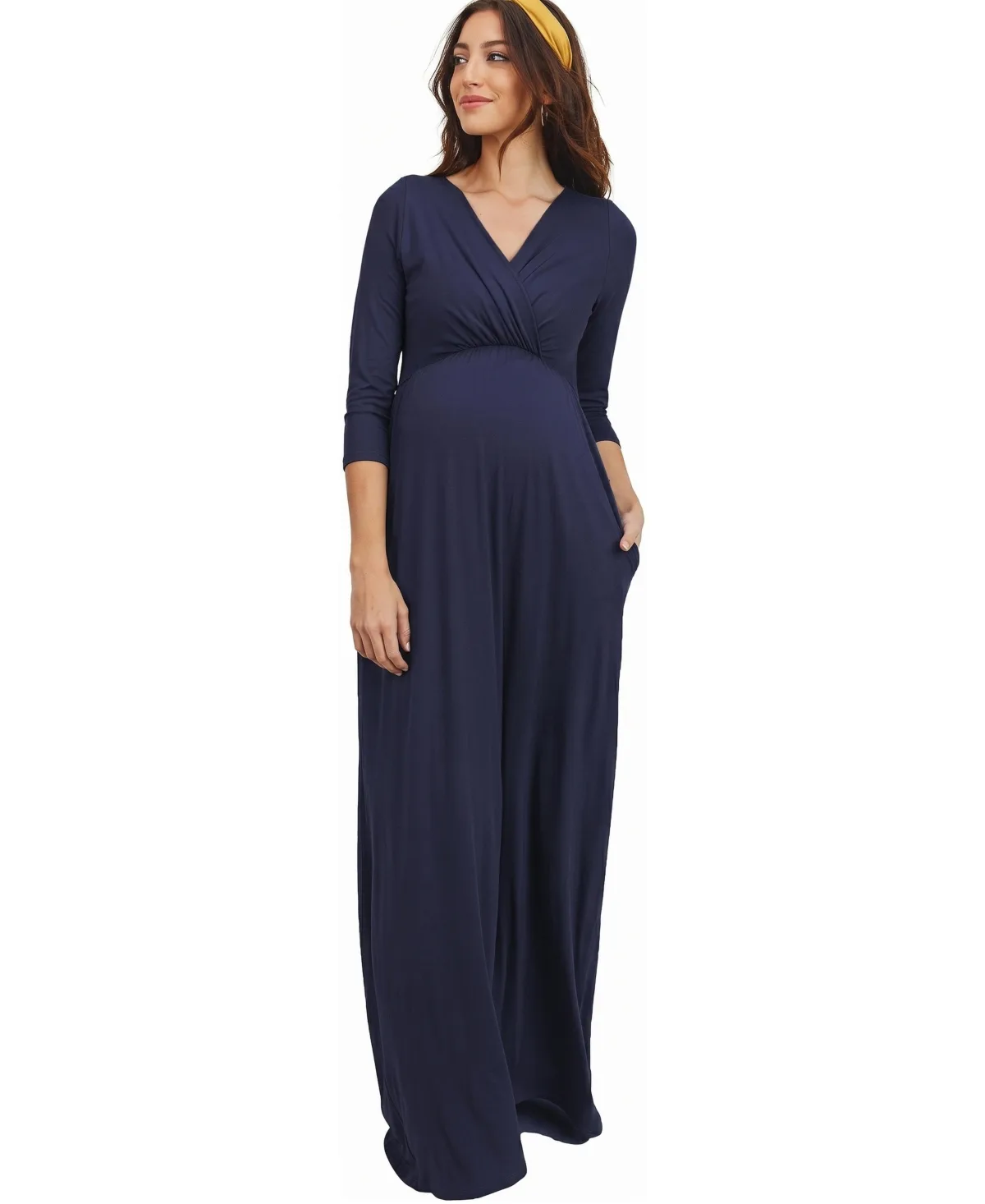 3/4 Sleeve Surplice Nursing Maxi Dress