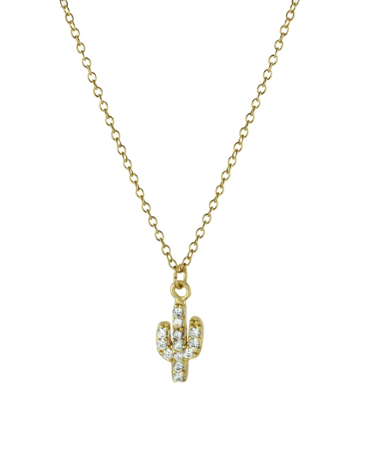 Cubic Zirconia (0.36 Ct.t.w) Cactus Pendant Necklace in 18K Gold Plated Over Sterling Silver