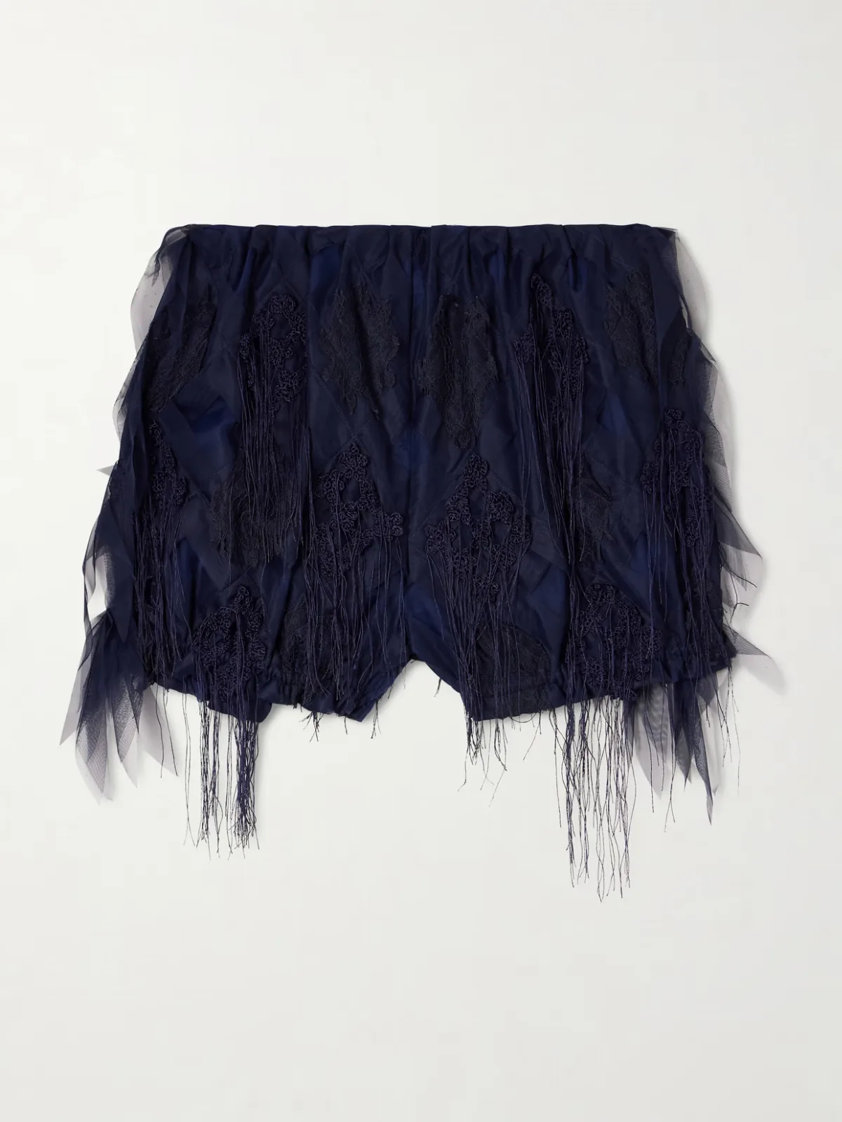 - Argyle Fringed Lace And Crochet-trimmed Tulle Shorts -