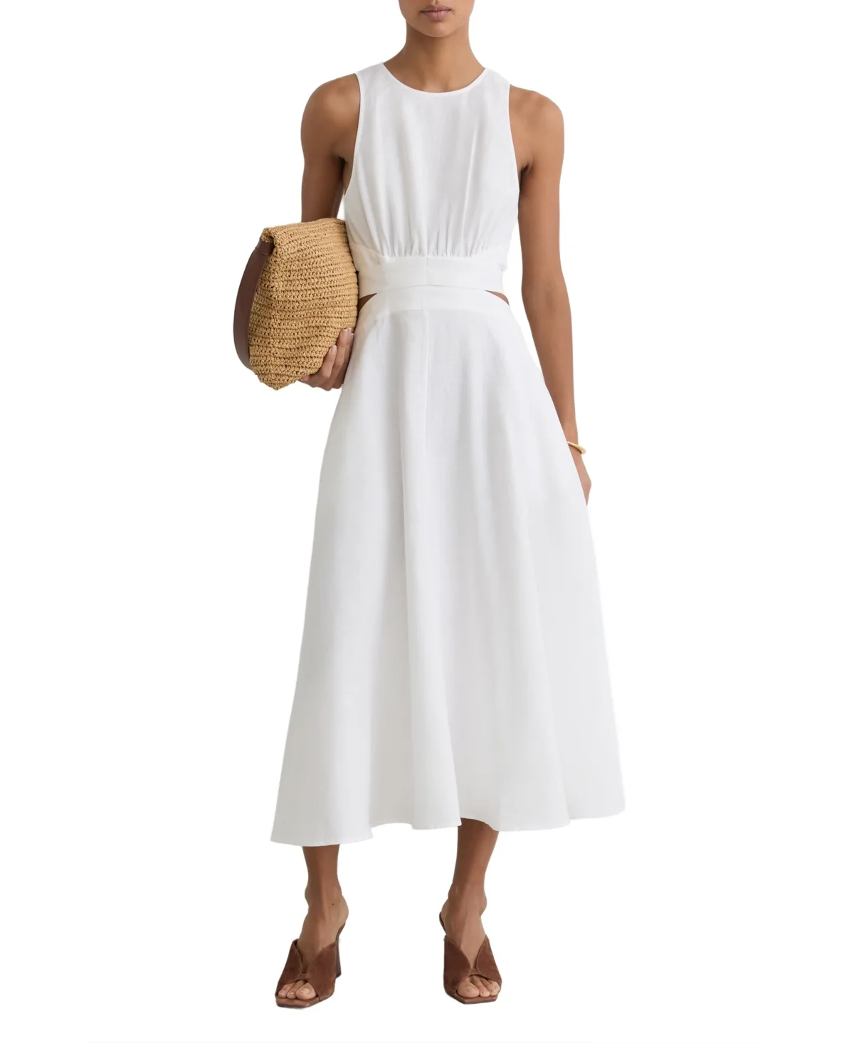 Linen-Cotton Cut-Out Midi Dress by Reiss