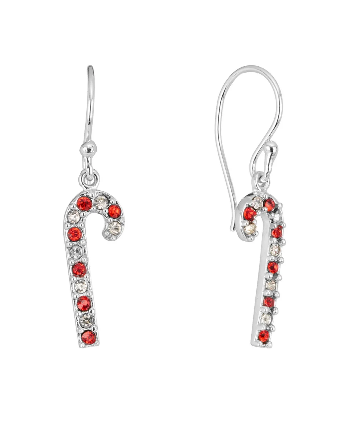 Crystal Silver-Tone Candy Cane Dangle Earrings