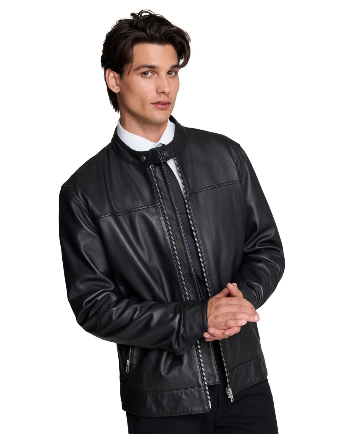 Moto Classic-Fit Leather Jacket by Kenneth Cole