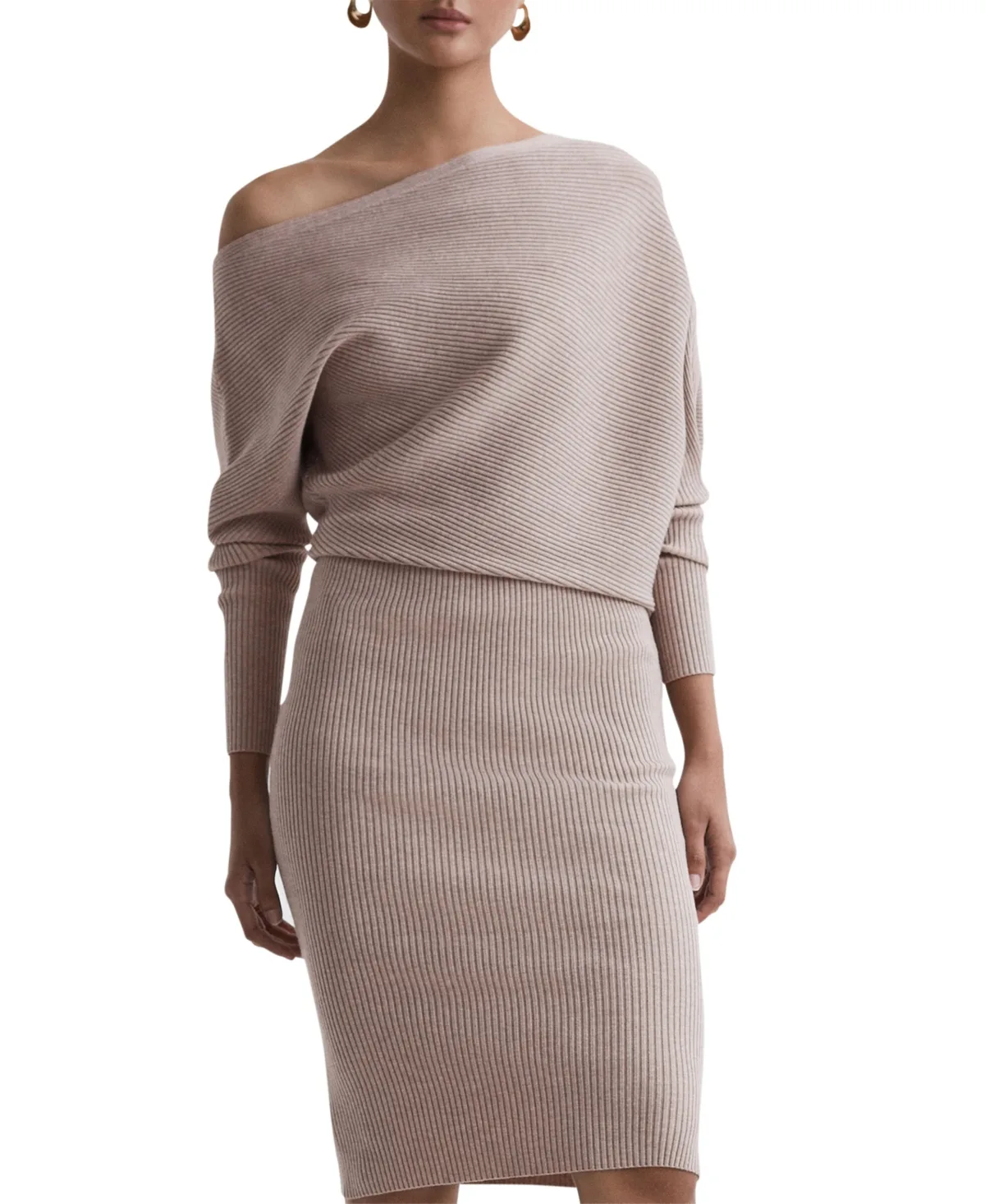 Lara Off-the-Shoulder Long-Sleeve Knee-Length Dress by Reiss
