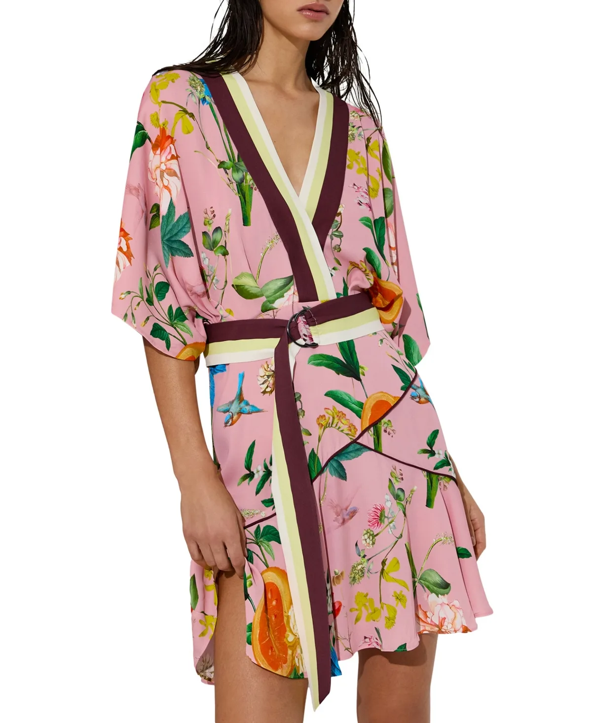 Tessa Floral-Print Short-Sleeve V-Neck Mini Wrap Dress by Reiss