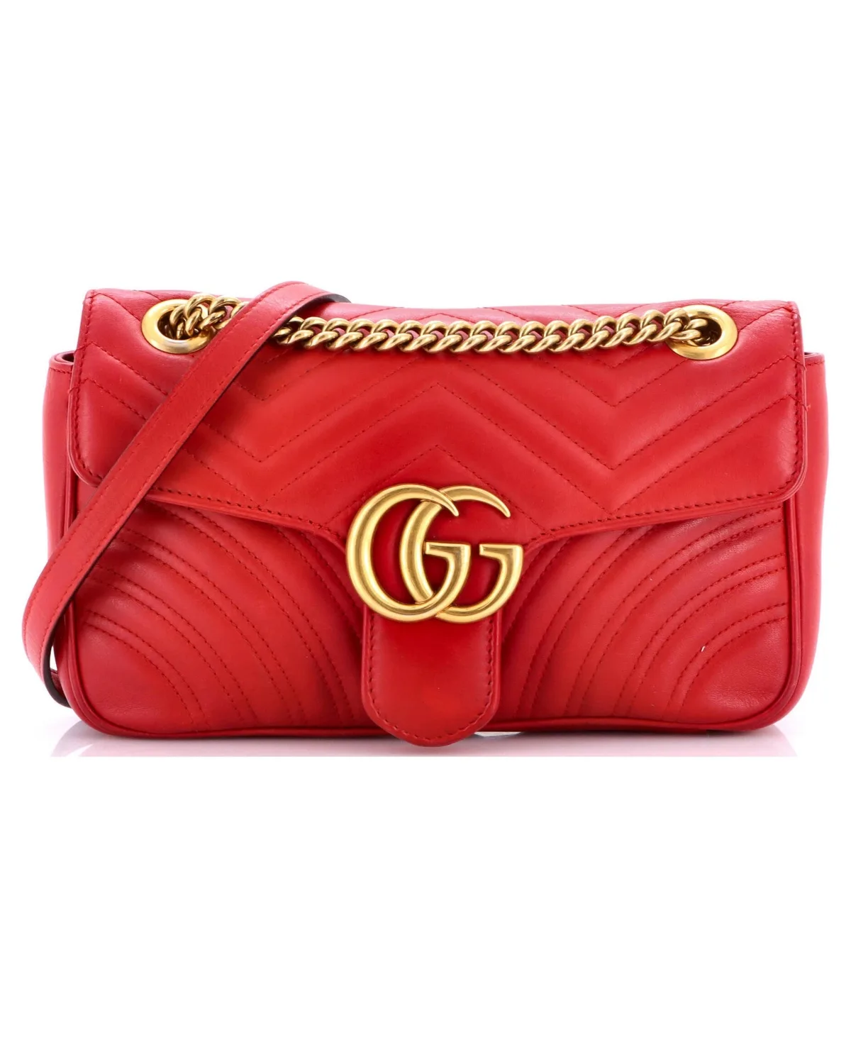 Pre-Owned Small GG Marmont Flap Bag Matelasse Leather by Gucci