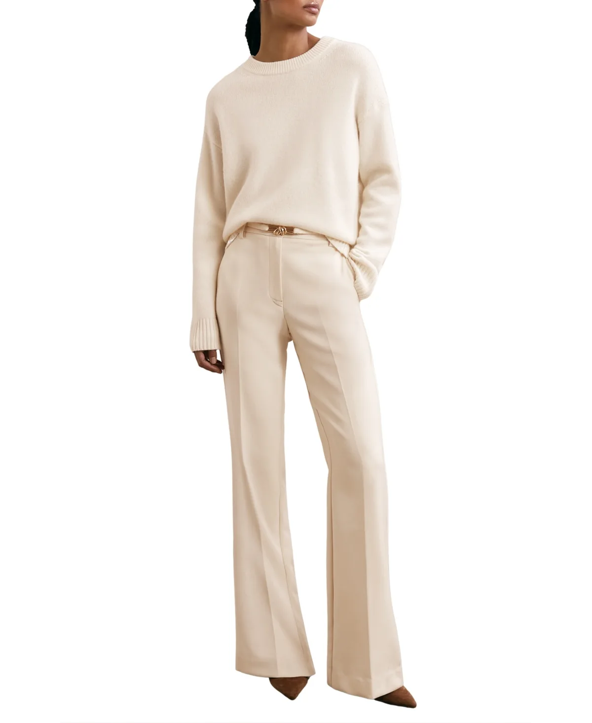 Flared Knot-Hardware Belted Pants by Reiss