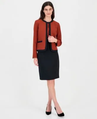 Sleeveless Contrast Bodice Sheath Dress Stretch Crepe Framed Jacket by Kasper