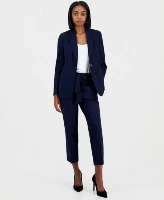 Compression Notch Collar Single Button Blazer Scoop Neck Camisole Compression Tie Front Capris Pants by Bar III