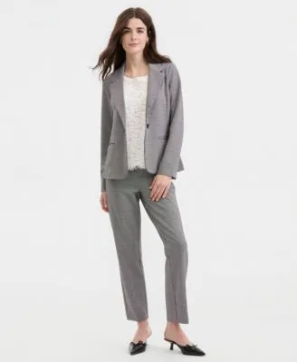 Notch Collar Fitted Blazer Sleeveless Lace Knit Top Kayla Straight Leg Pants by Liverpool Los Angeles