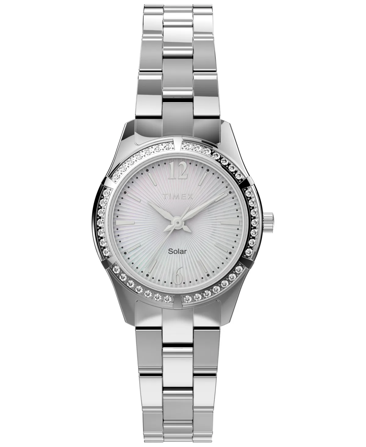 Solar Powered Analog Imitation Pearl Silver-Tone Alloy Watch 28mm by Timex