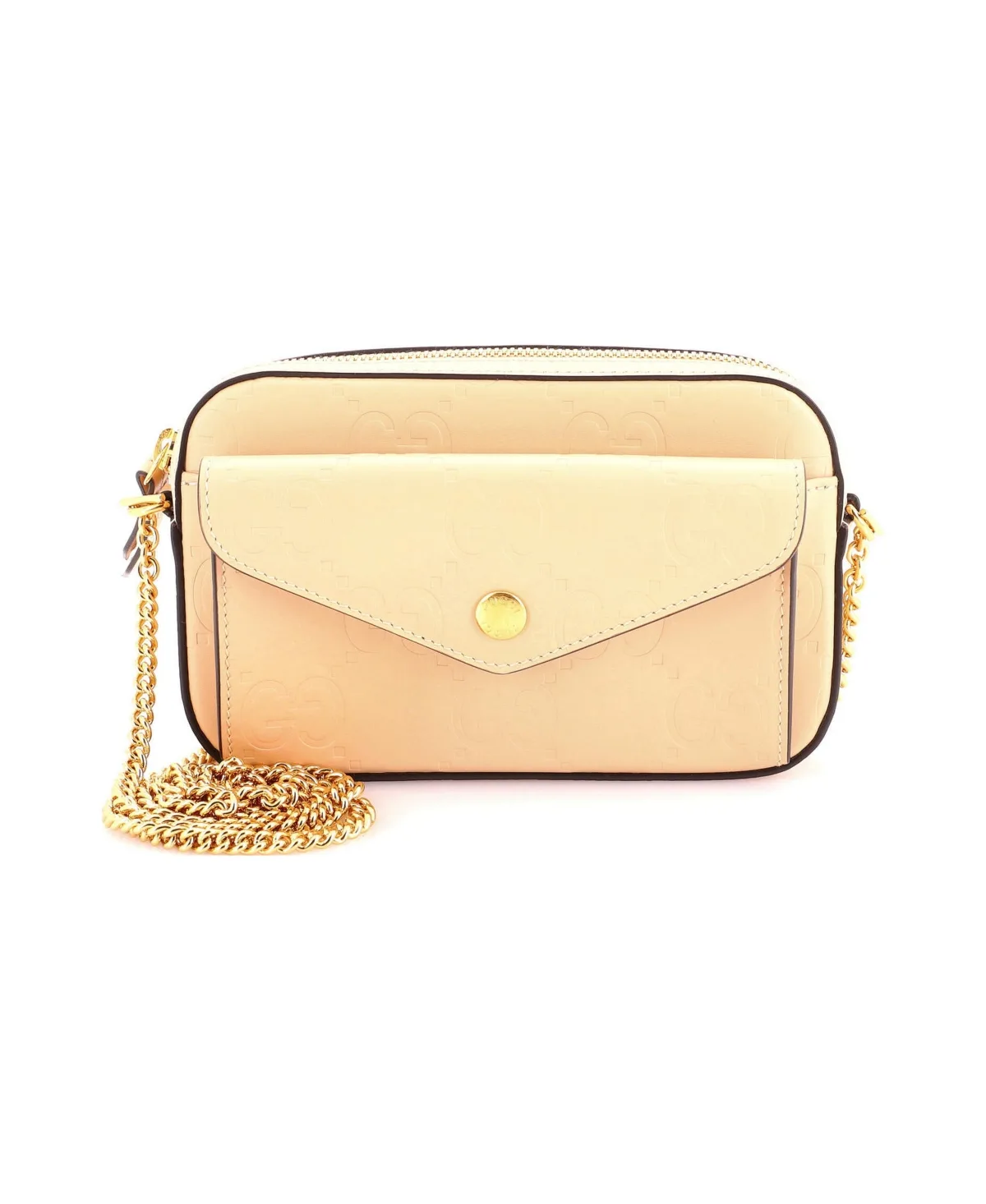 Pre-Owned Super Mini Front Pocket Chain Shoulder Bag Jumbo Gg Embossed Leather by Gucci