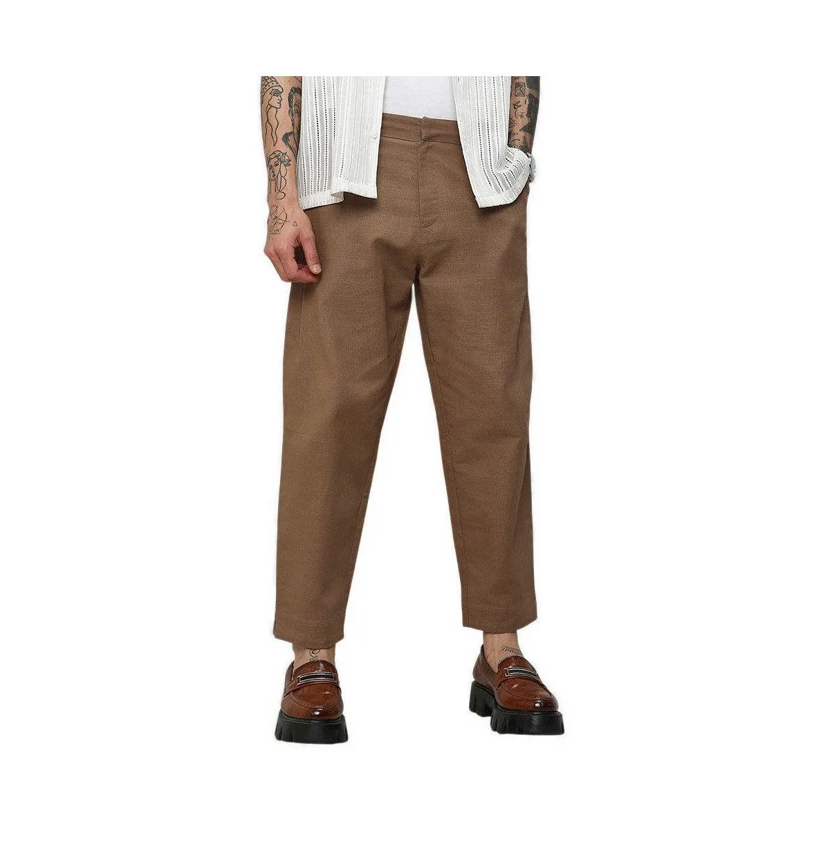 Campus Sutra Pure Cotton Casual Fit Solid Tailored Trousers by Cahoot