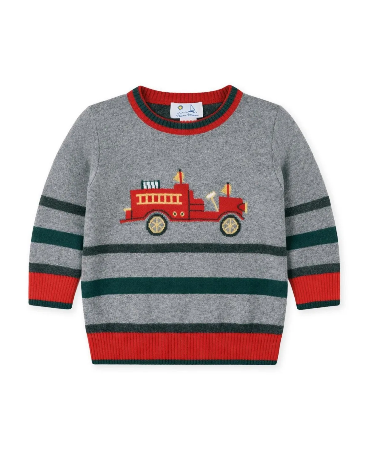 Jacquard Fire Truck Crewneck Long-Sleeve Sweater by Florence Eiseman
