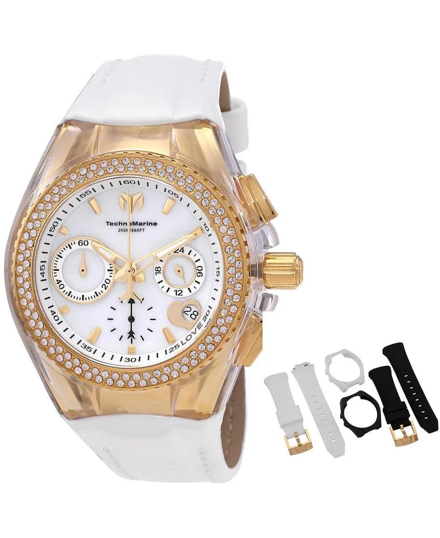 Quartz Chronograph Cruise Valentine White Leather Watch, 40 mm by Technomarine